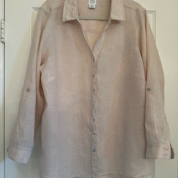 Sigrid Olsen 100% Linen Button Up Tunic Roll Tab Sleeve Cream Womens Sz 2XL Plus - Picture 1 of 7